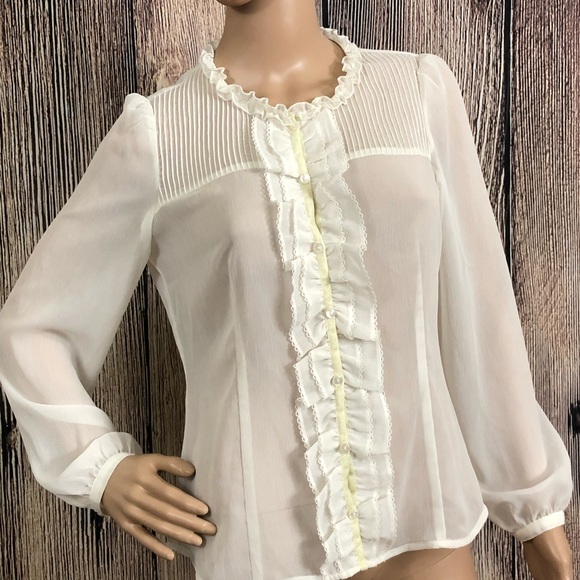Ann Taylor Loft White Ruffle Shirt - Picture 3 of 14